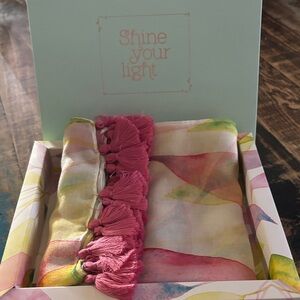 Colorful Watercolor Scarf with Pink Tassels